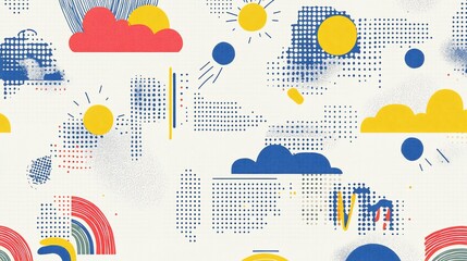 Abstract Sun, Clouds, and Rainbows Pattern Design