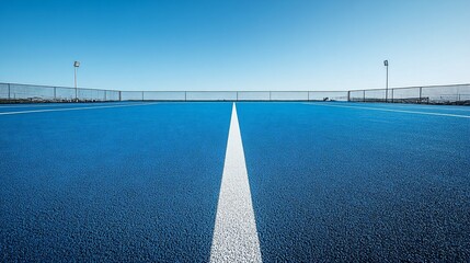 Serene Blue Tennis Court Under Azure Sky