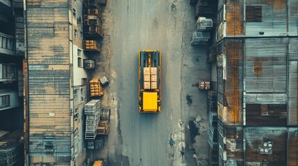 Aerial View of Cargo Truck in Industrial Zone