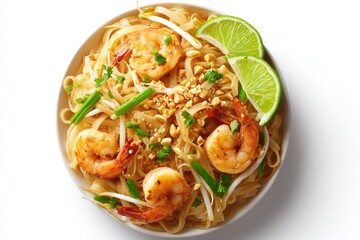 Delicious dish of Thai Pad See Ew with shrimp.