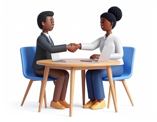 Fototapeta premium Smiling Businesspeople Handshake: Modern 3D Cartoon Illustration