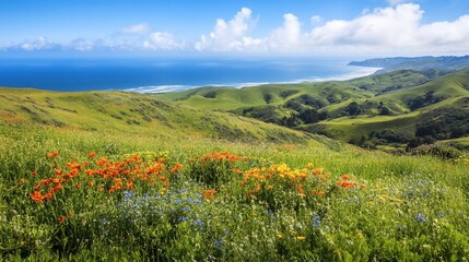 Coastal California Wildflower Meadow Panorama