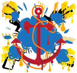 Anchor graffiti. Abstract modern street art decoration performed in urban painting style.