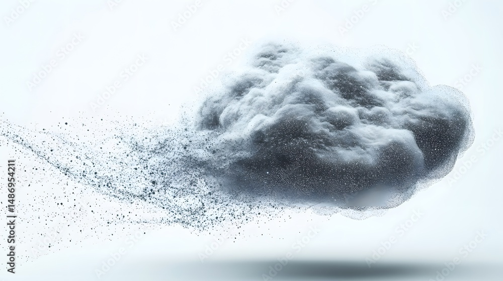 Poster dynamic gray cloud formation with particles in motion.