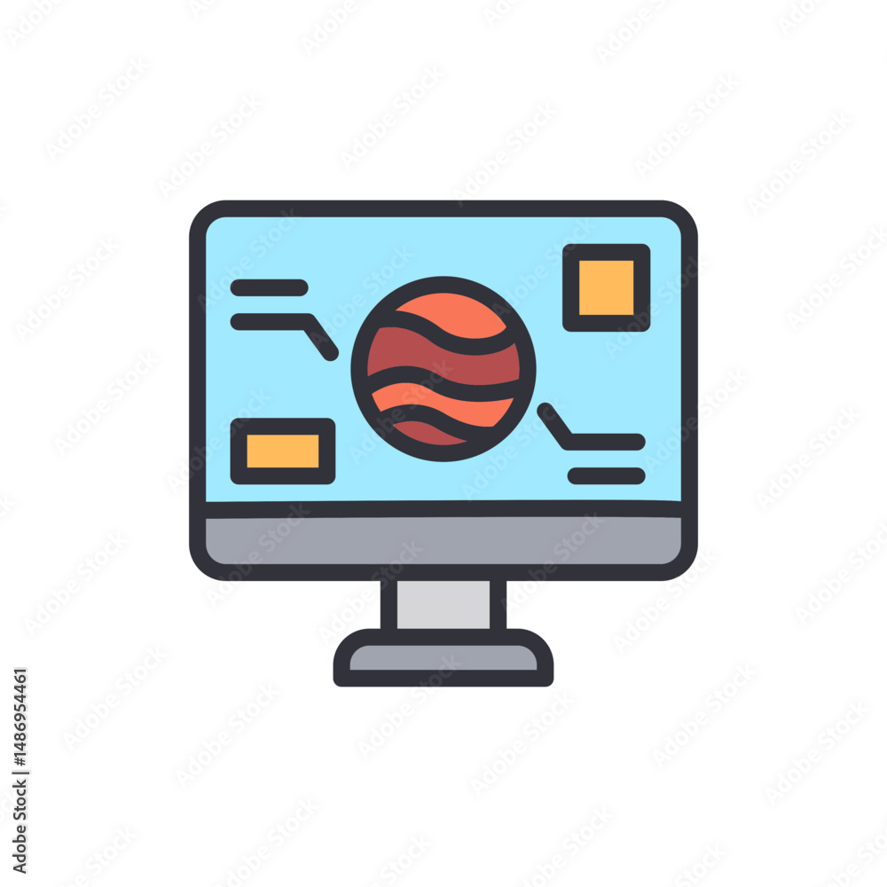 Poster computer displaying planet data and science information on screen
