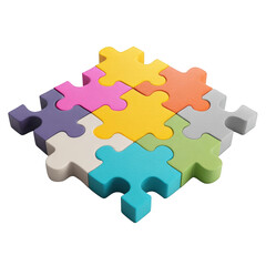 Obraz premium Arrangement of colorful jigsaw puzzle pieces connected together on a white surface