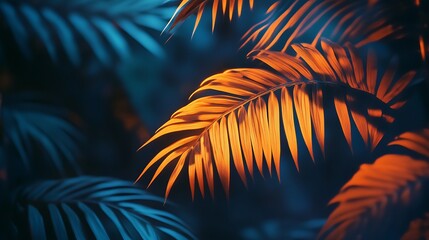 Tropical leaves with warm lighting