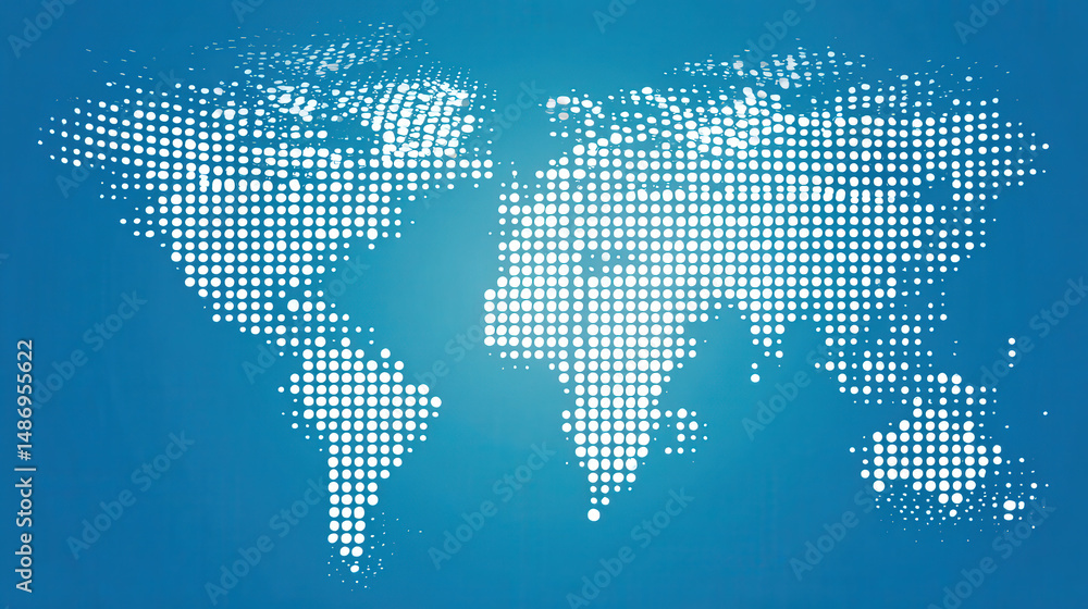 Poster abstract blue gradient world map pattern created with dotted elements for creative background or des
