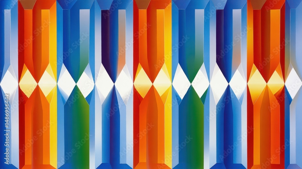 Poster abstract geometric pattern with vibrant colors and sharp shapes.