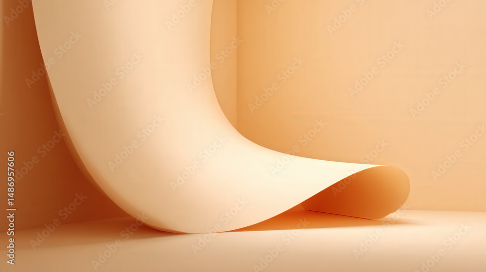 Poster cream curved roll on floor with seamless transition in soft backdrop for artistic backgrounds and cr