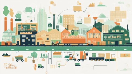 Illustrative Cityscape: A Vibrant Panorama of Urban Industry and Logistics
