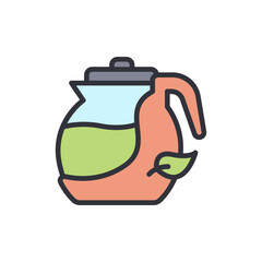 Stylish Glass Teapot With Herbal Infusion And Leaf Decoration Isolated