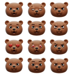 Fototapeta premium Cartoon bear faces various emotions collection collection of bear faces design elements for design projects educational materials creative illustrations