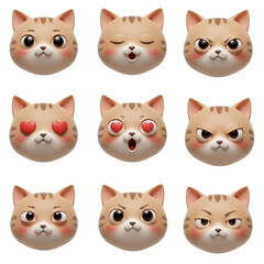 Fototapeta premium Cartoon cat faces set displaying various expressions