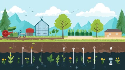 Modern Sustainable Farming: Greenhouse, Irrigation, and Crop Diversity in Mountainous Landscape