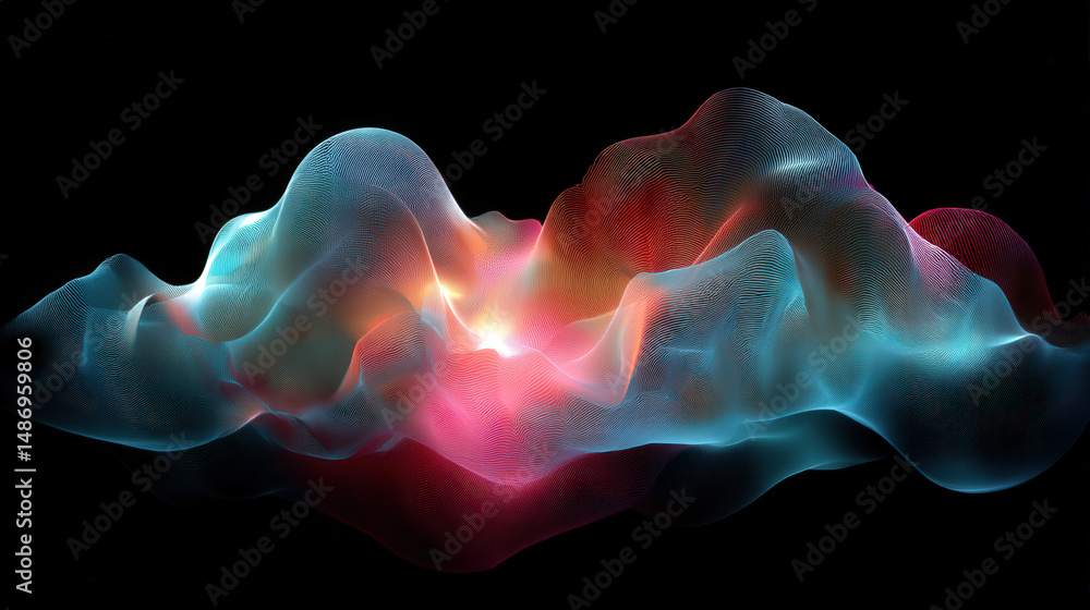 Poster abstract hologram style with light reflection on transparent layers in vibrant colors and shapes