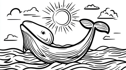 Obraz premium Whale surfacing, ocean scene, artistic style, background design