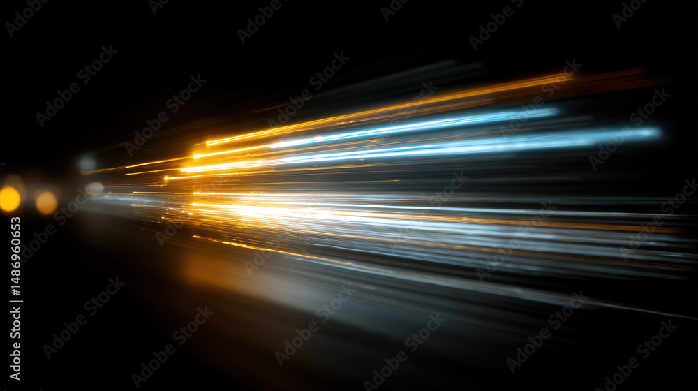 Poster streaks of colorful light in motion blur over dark background creating dynamic visual effect
