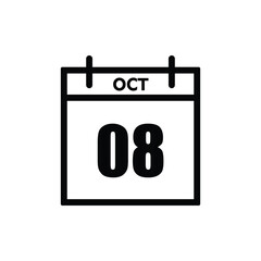 calender icon, 08 october icon with white background