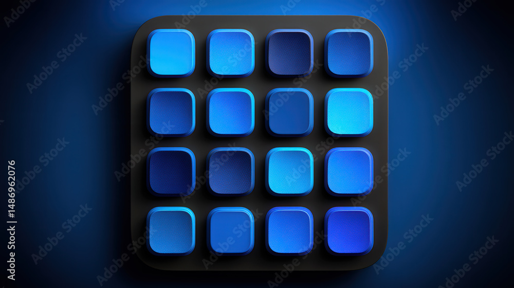 Poster 3d rounded square grid pattern with shadow effect in blue tones for modern digital applications