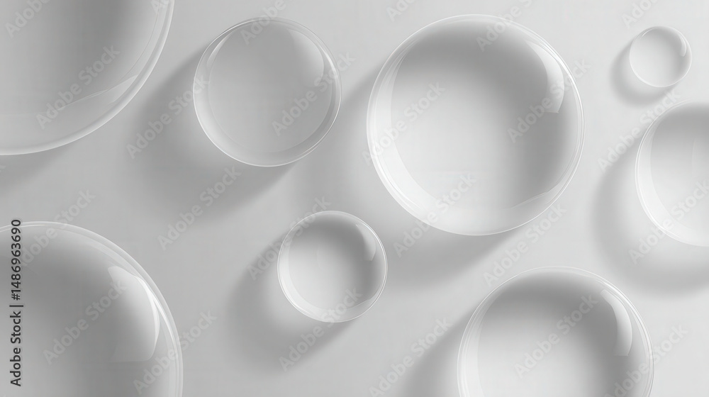 Poster transparent bubbles on a light background creating an overlay effect for graphic design or artistic 