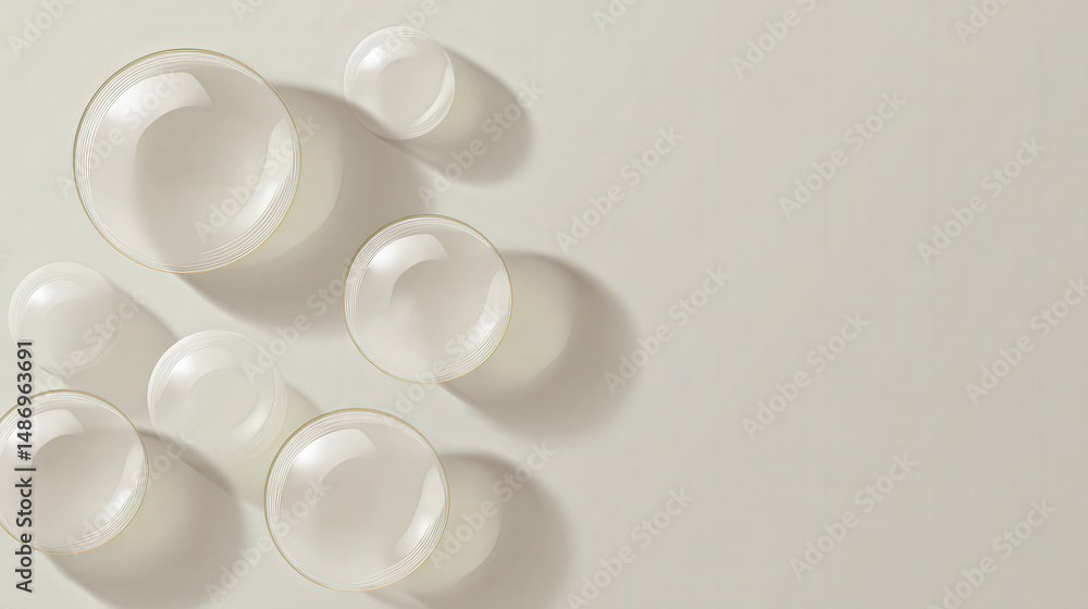 Poster transparent bubbles overlaying a light background for soft and subtle aesthetic design elements