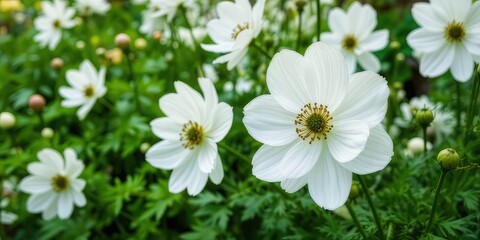 Obraz premium Delicate White Anemones in Lush Botanical Garden
