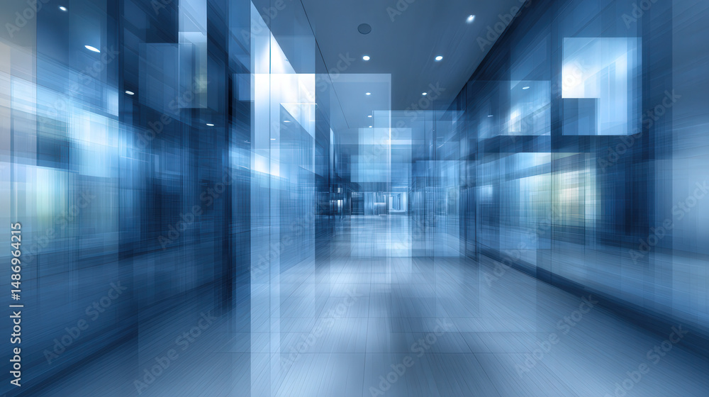 Poster modern virtual office interface with layered translucent backdrop in a digital workspace environment