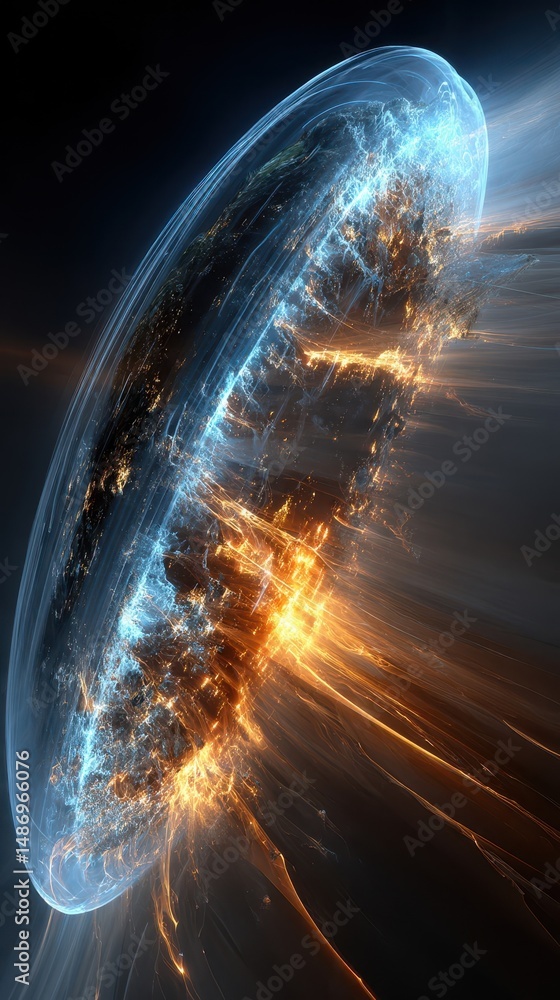 Poster a cosmic planet exploding with fiery energy.