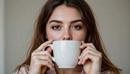 Woman savoring a warm cup of coffee, cozy moment of relaxation