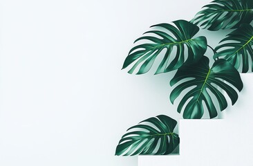 Lush tropical leaves arranged on a white background