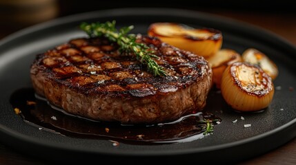 Steak and roasted potatoes restaurant dish