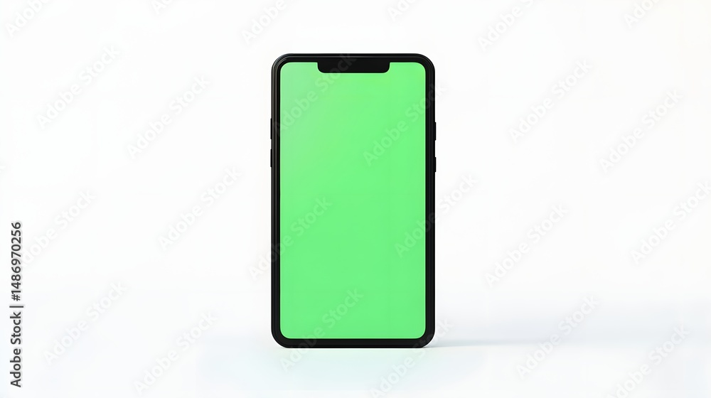 Poster modern smartphone with green screen standing upright on clean white background isolated digital devi