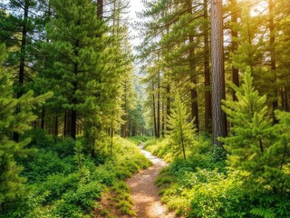 Fototapeta premium Pine Forest Pathway - Tranquil Green Walk