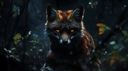 Fototapeta premium Fox portrait in dark forest