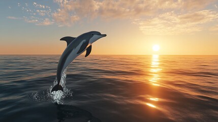 Obraz premium Dolphin's Golden Leap at Sunset