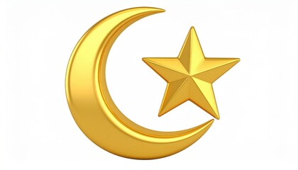 Golden Crescent Moon And Star Symbol