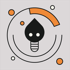 Abstract Light Bulb Illustration with Orbit Circle Elements and Dots, Concept of Energy and Creative Ideas