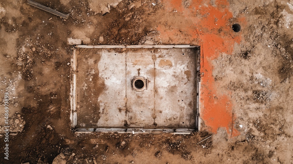 Poster drone view of foundation slab showing curing progress and surface texture