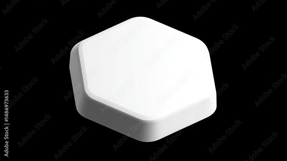 Poster isolated white hexagonal geometric object on black background.