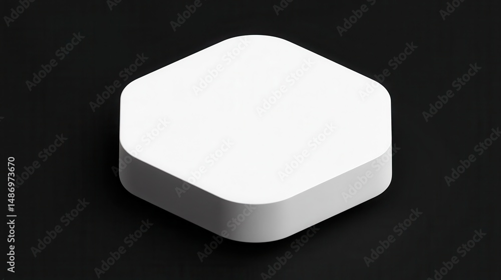 Poster blank white hexagonal object on a dark background.