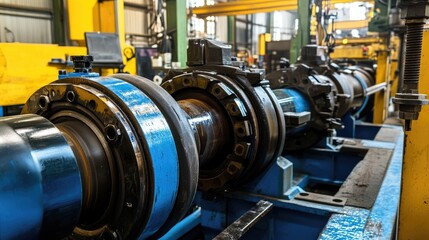 Fototapeta premium Hydraulics workshop with pipes, actuators, and control units under assembly