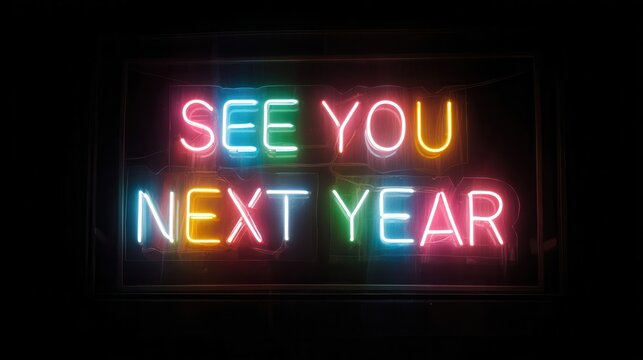 Colorful neon sign message of farewell for the upcoming new year.