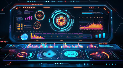 Fototapeta premium A computer monitor displays a colorful array of graphs and numbers