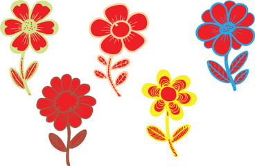 Hand drawn flower elements on white. silhouettes for wedding card, greeting card, poster or banner designing. Editable to change color or size. EPS 10
