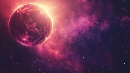 Obraz premium Fiery Earth in Cosmic Nebula