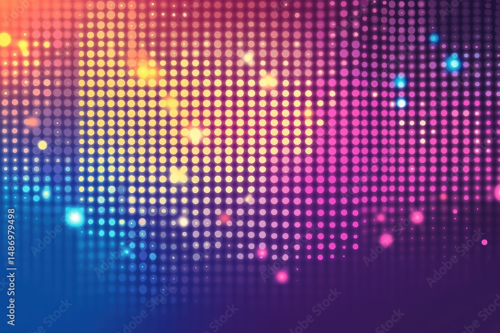 Poster abstract background of colorful glowing dots with bokeh effect. use it for technology, music event o
