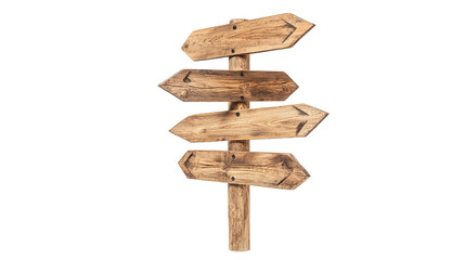 Signpost with Multiple Wooden Arrows Pointing in Different Directions Isolated on Transparent PNG Background

