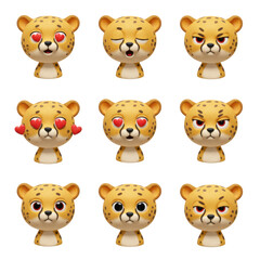 Cartoon cheetah head illustrations set with various expressions