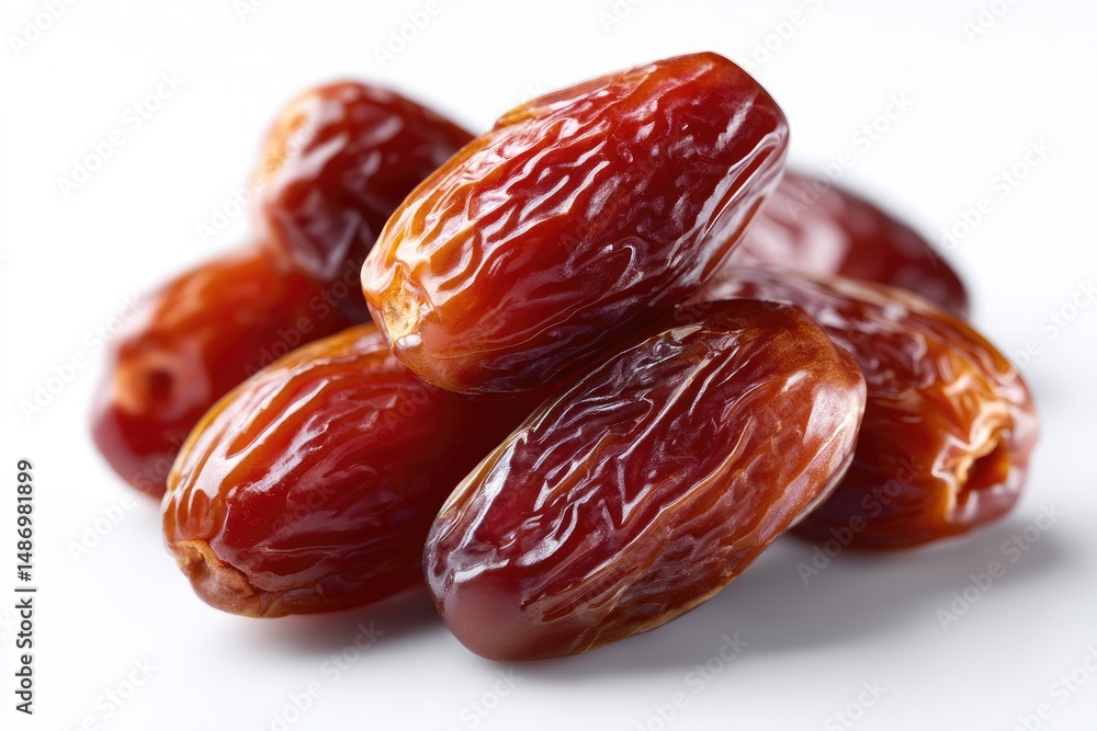 Poster close-up view of a cluster of plump, dried dates.